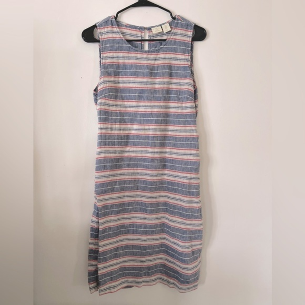 St Tropez West‎ Striped Sleeveless 100% Linen Shift Dress